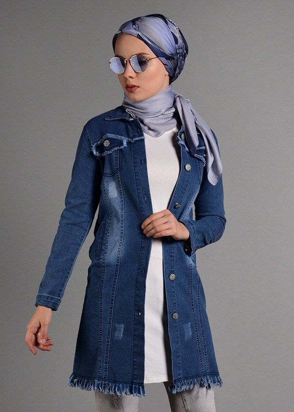 Bayan Mavi T 0002 Empathy Sacak Detayli Denim Ceket Denim Ceketler Moda Stilleri Kot Ceket