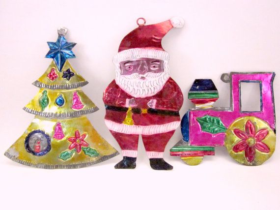 mexican tin santa train tree christmas holiday ornaments train christmas tree ornaments