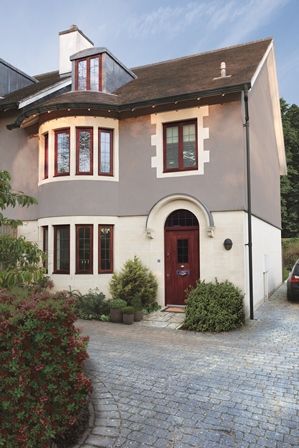 Home Exterior Painted With Weathershield Smooth Masonry Paint In Home Exterior Painted With Weathershield Smooth Masonry Paint In Concrete Grey And Woodwork Dulux Woodshen Rich Mahogany