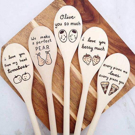 Funny Foodie Gift, Food Puns wooden spoons, gift for mom, play kitchen, olive yo...