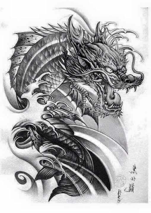 Black and white asian dragon