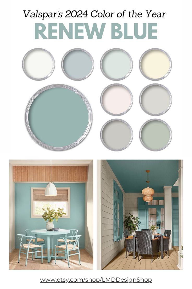 the color scheme for this house is blue and white, with different