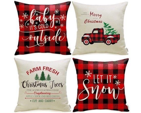 Buffalo Plaid Pillow Covers for Christmas Square Pillow Covers