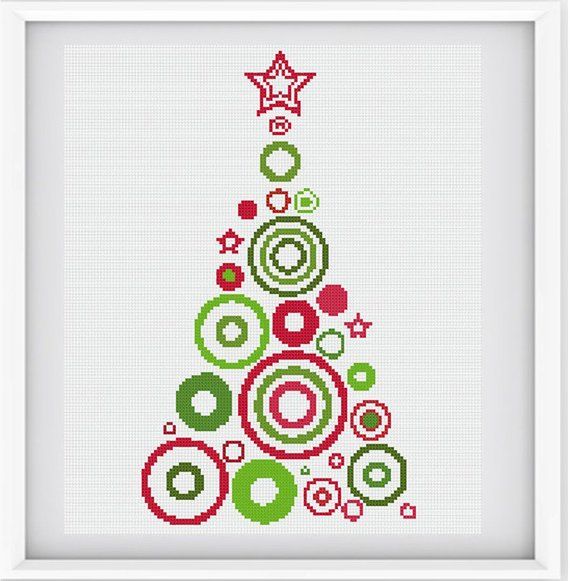Christmas tree cross stitch pattern pdf Christmas vintage ornament New Year Xmas tree home decor pattern Cute modern Gift Ornament