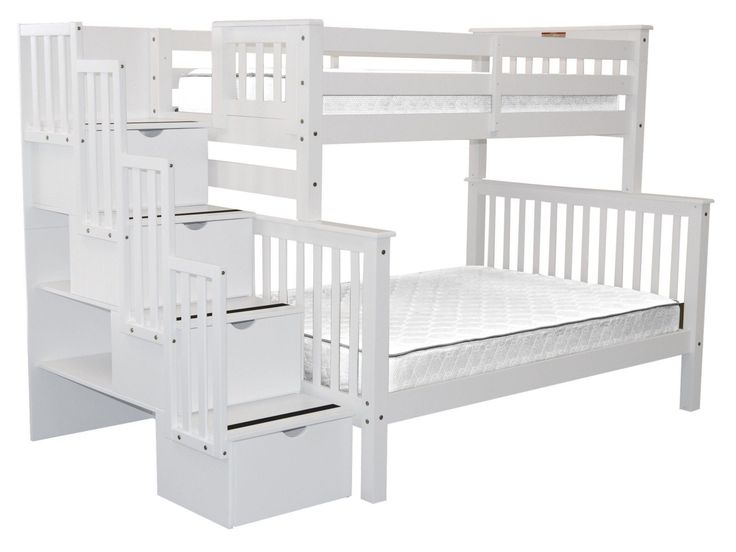 Bunk Beds Twin Over Full Stairway White In 2021 Bed With Trundle Stairs Cool Bunk Beds Twin Over Full Stairway White, Bedz King Stairway Bunk Bed