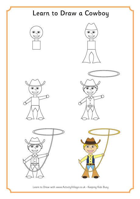 Learn to Draw a Cowboy | Drawings, Learn to draw, Children sketch