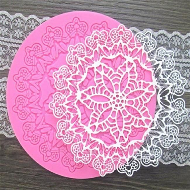 Round Lace Flower Silicone Fondant Mold Cake Decor Embosser Mat DIY Bake Mould