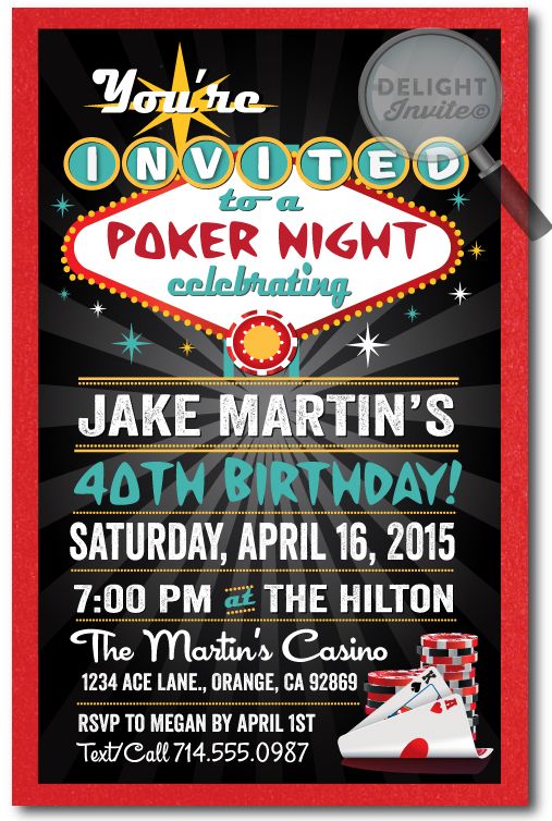 Poker themed birthday party invitations