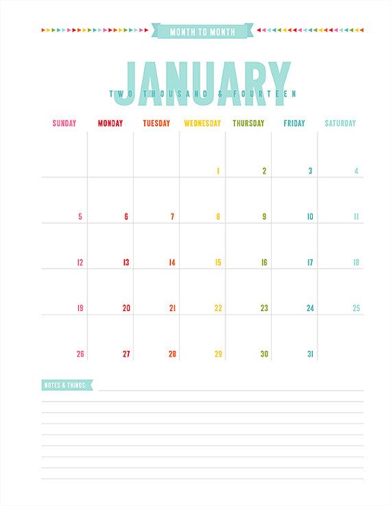 2014 monthly calendar vertical printable pdf planner pages