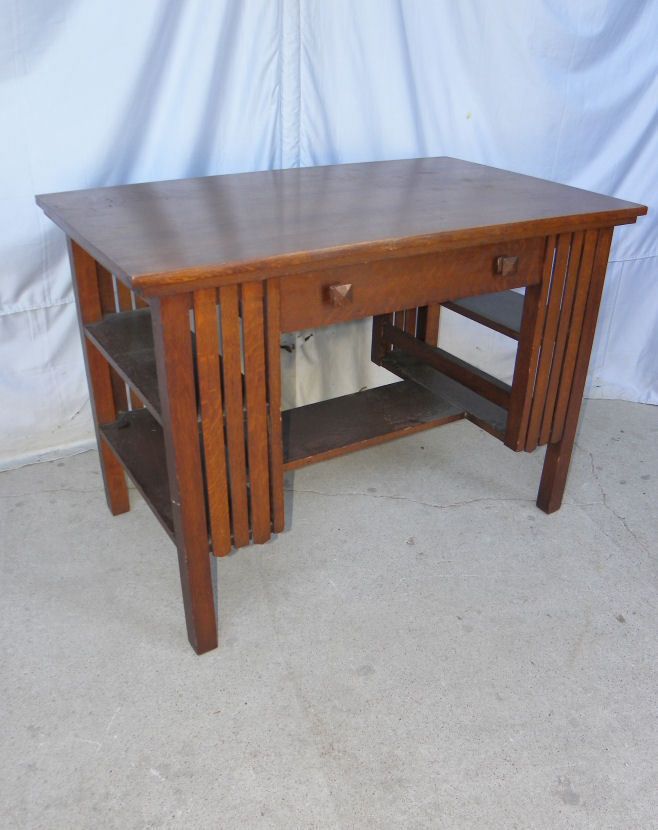 Antique Mission Oak Library Table Desk With Bookshelf On Ends Arts Antique Mission Oak Library Table Desk With Bookshelf On Ends Arts And Crafts Craftsman Stickley Pinterest Antiques