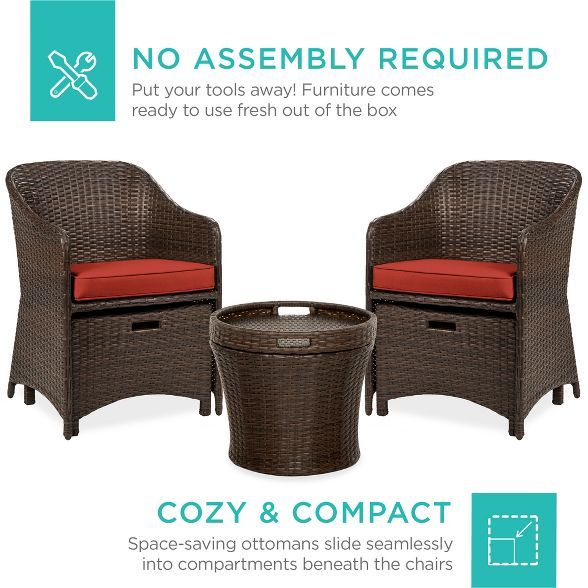 Best Choice S 5 Piece Outdoor Wicker Patio Bistro Space Saving Furniture Set W Storage Table No Assembly In 2021 Outdoor Wicker Table Storage Bistro Set, Outdoor Furniture No Cushions