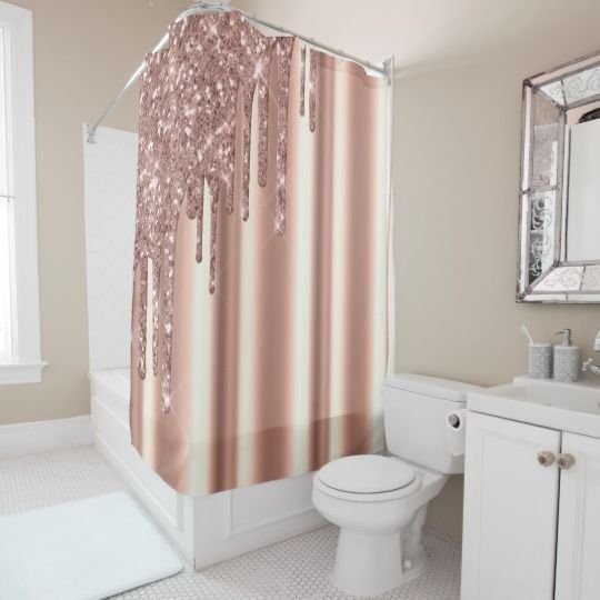 Rose Gold Corner Glitter Drips Foil Metallic Blush Shower Curtain Zazzle Com Custom Curtains Gold Shower Curtain, Rose Gold Shower Curtain Rod