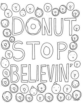 Free Coloring Book Page for Grown-Ups: Donut Stop Believin' (CakeSpy