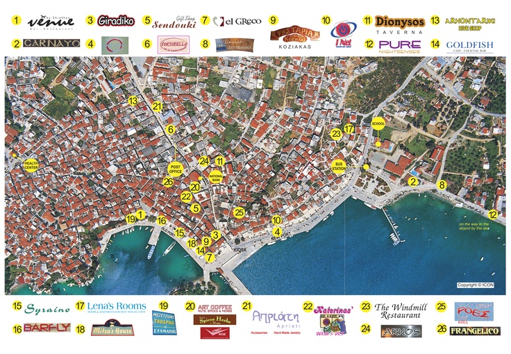 map of skiathos town skiathos greece my island push pin graphic