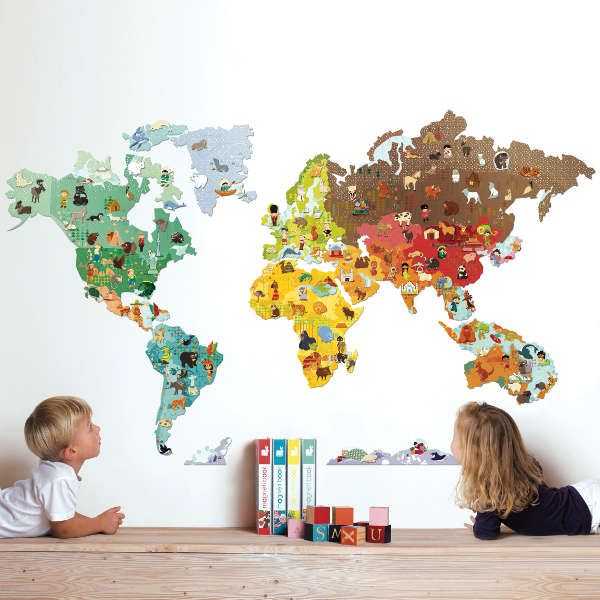 magnetic world map wall sticker with magnetic animals | portrait magnetic world map wall sticker with magnetic animals | portrait