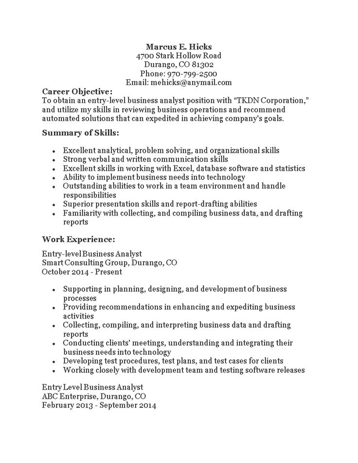 Entry Level Business Analyst Resume Templates At