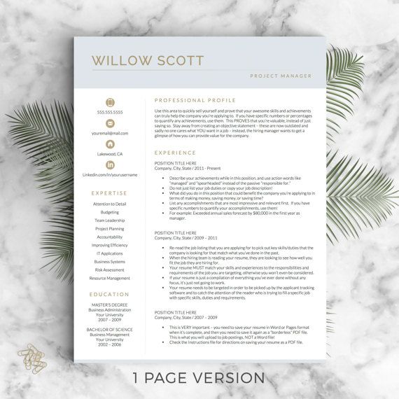 Modern Resume Template for Word & Pages: The Willow - Instant Download Modern CV Template - US Letter and A4 sizes included - Mac & PC Compatible using Microsoft Word or Mac Pages - One page resume, two page resume, three page resume, cover letter & references templates included =) __________________ COUPONS: -> 2 Resumes for $25 ($USD) with code GETLANDED -> 3 Resumes for $35 ($USD) with code GETLANDED3 BONUS: -> Each purchase includes a Get Landed™ Resume ...