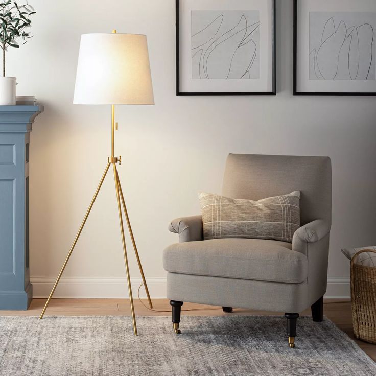 Metal Tripod Floor Lamp Threshold Designed With Studio Mcgee Upholstered Arm Chair Lamps Metal Tripod Floor Lamp Threshold, Floor Lamp Studio Mcgee