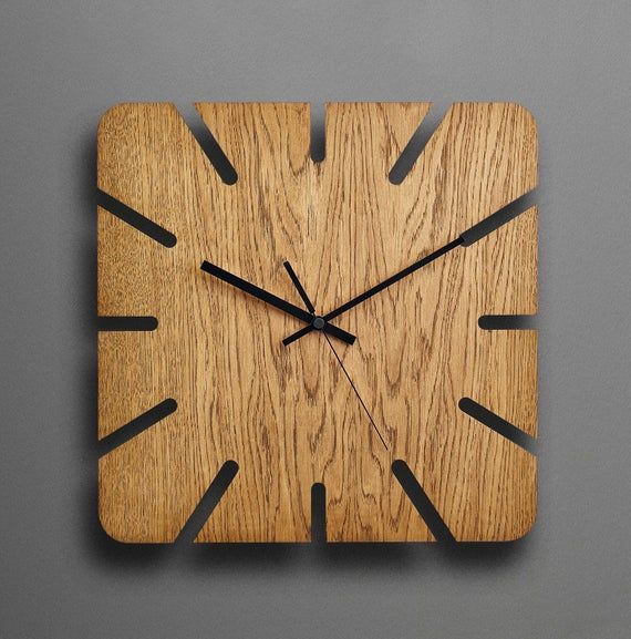 Glass Wall Clock Kitchen Clocks 30x30 cm silent Wood Black