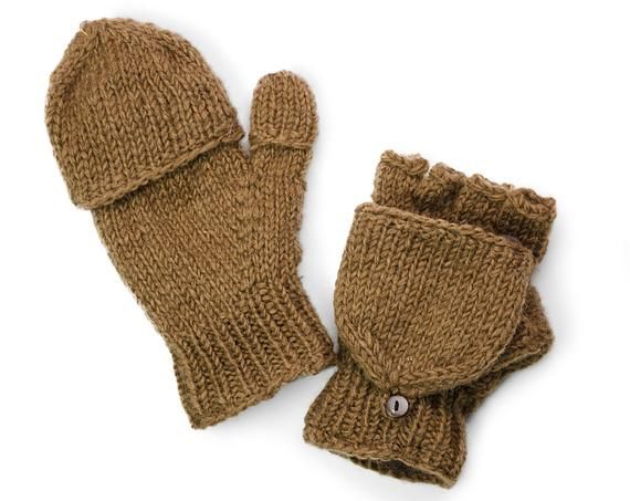 HAND-KNITTED Woollen Gloves Fleece Lined Mitten Wrist Warmer Ski Wool Glove