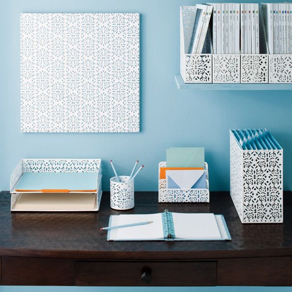 brocade collection made from stamped steel with a glossy white brocade office