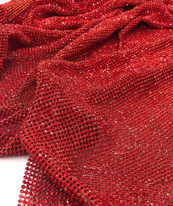 Iron-on Red Rhinestone Sheet Burgundy Crystal Fabric Dark Red Rhinestone Fabric