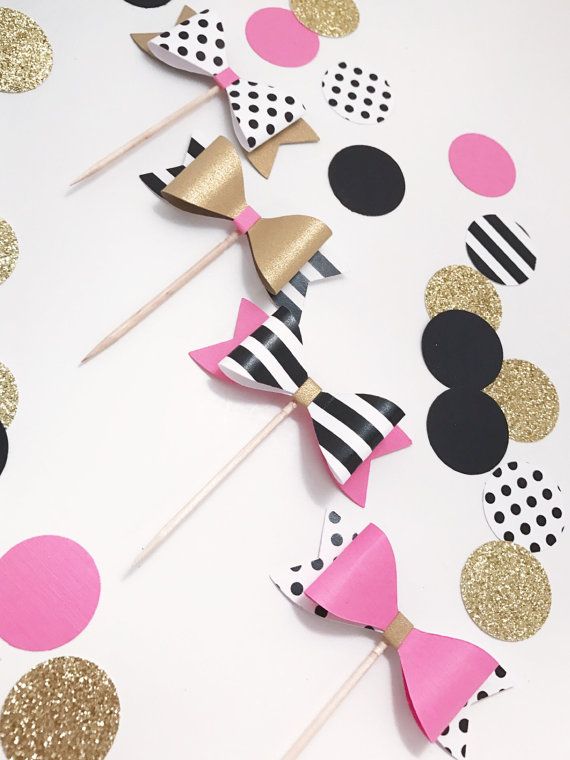 Set 4 Bow Cupcake Toppers Bridal Shower Paris Party Etsy Bow