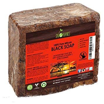 Organic African Black Soap (16oz block) - Raw Organic Soap Ideal for Acne, Eczem...