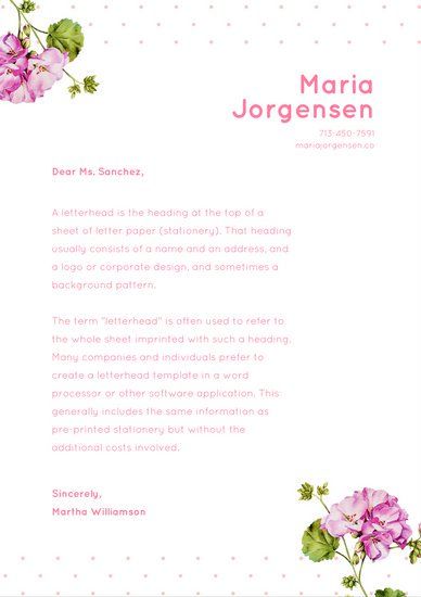 pink floral dotted personal letterhead free letterhead letter layout sample
