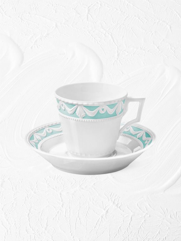 2tlg Set Kaffeetasse mit Untertasse Black Flower Kaffee Tassen Dekor Porzellan