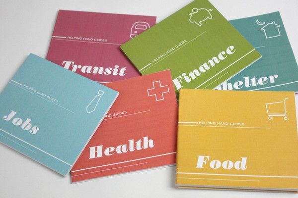 The Helping Hand is a hypotheticalsystem created by Kansas City Art Institute students Kelsey Anderson and KarenVillalba. The purpose of this design is to suggest a solution to thedisorganized state of information available to individuals of low income livingin Kansas City, Missouri. The first component if the system is the series ofsix color-coded booklets, each with their own topic and icon. Each booklet alsohas a helpful tear—away page, such as aform or map. The booklets are contained in t...