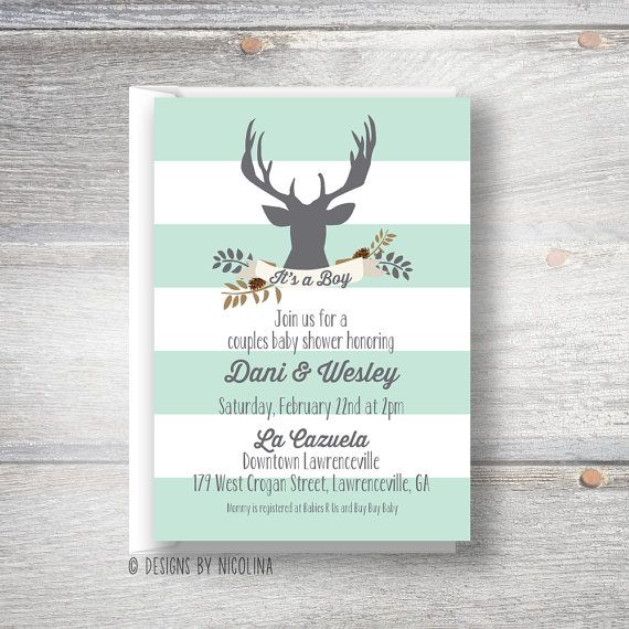 Little Antlers Woodland Deer Baby Boy Shower Invitations On Little Antlers Woodland Deer Baby Boy Shower Invitations On