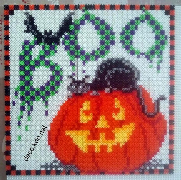 Perles hama: tableau halloween chat/citrouille | Perles hama pour