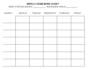 weekly homework chart template for high school homework monthly bill list template