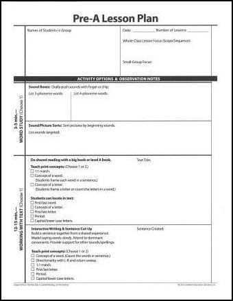 small group lesson plan template