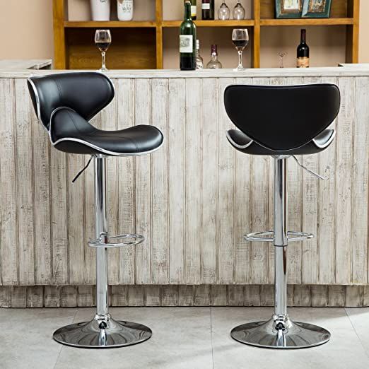 Ssline Kitchen Counter Height Bar Stools Set Of 2 Espresso Leather Barstools Modern Hydraulic Swivel Bar Chairs With Back And Arm Square High Stool Cushion Seat Pub Table Chairs Home Kitchen