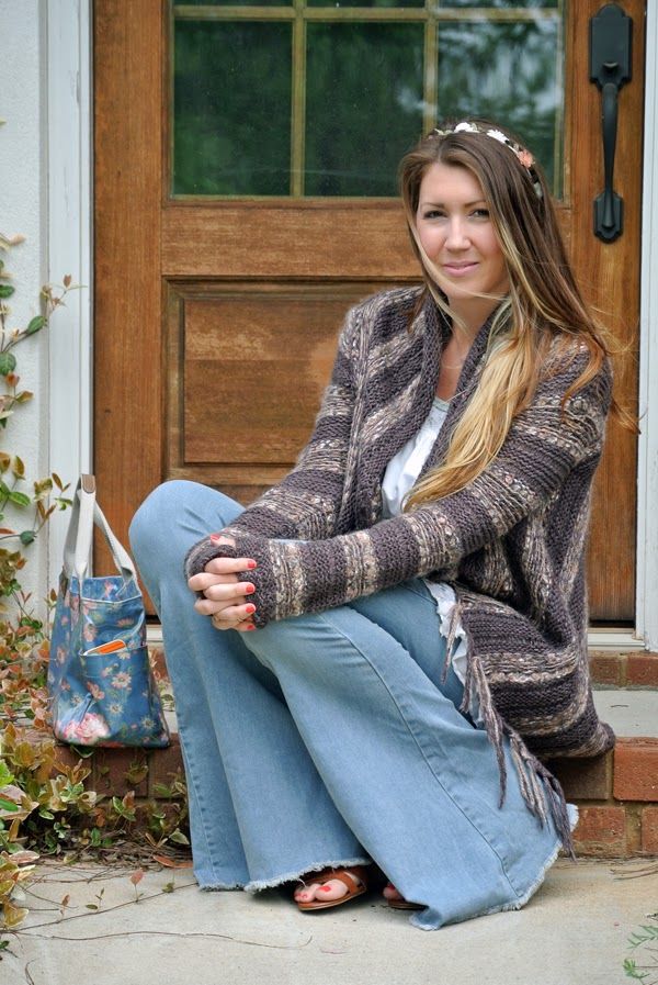 big cozy sweater . | Flare jeans style, Bell bottom jeans outfit
