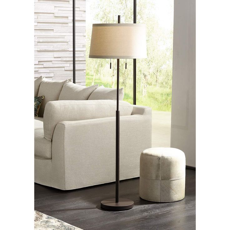 Nayla Bronze Double Pull Chain Floor Lamp Off White Shade Steel Lamps Contemporary Steel Floor Lamps Bronze Lamp, Nayla Bronze Double Pull Chain Floor Lamp Off White Shade