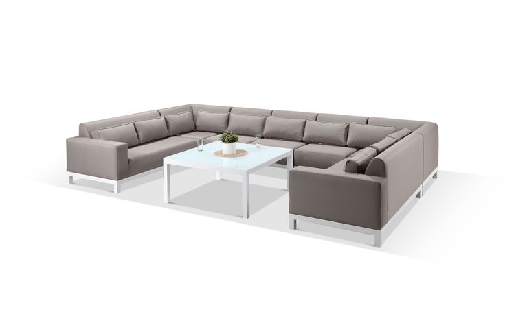Alexander Francis Minimo Sunbrella Fabric Garden U Shape Sofa Set White Metal Frame Sectional Couch Furniture Sofa Set White Metal Frame, U Shaped Outdoor Sectional Sunbrella