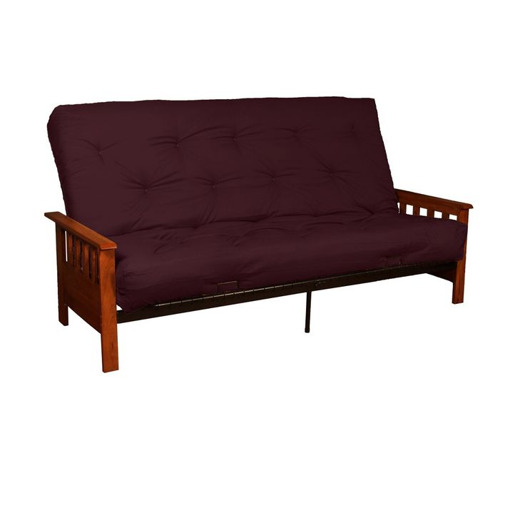 Mission 8-Inch Cotton/Foam Futon Sofa Sleeper - Walnut Wood Finish - Twill Mission 8-Inch Cotton/Foam Futon Sofa Sleeper - Walnut Wood Finish - Twill