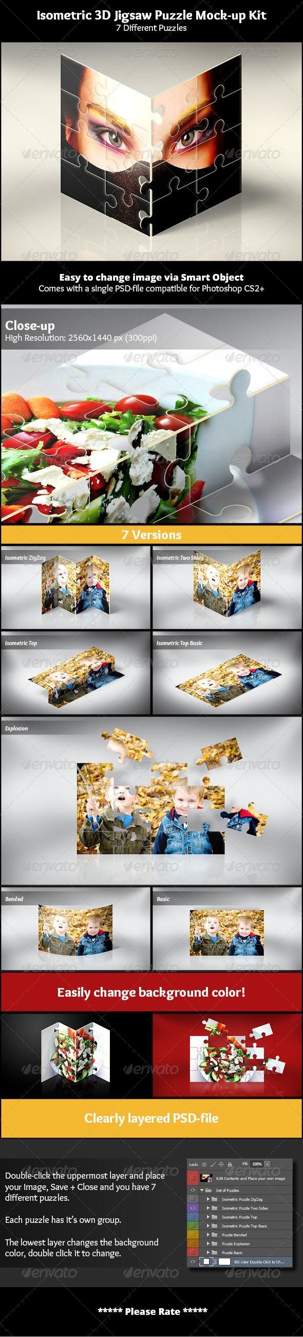 Isometric 3D Jigsaw Puzzle Mock-ups Kit - Envato #mockup # ...