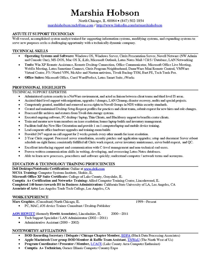 Computer Support Technician Resume A Resume Template For An It