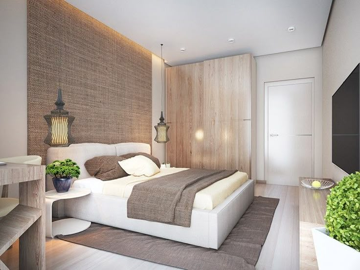 chambre marron et blanche