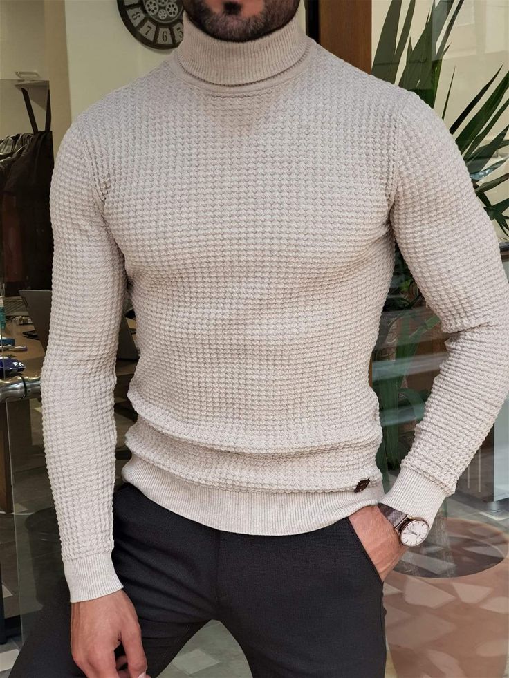 SportsX Men Skinny Patterned Turtleneck Pullover Loose Fit Polo Sweater SportsX Men Skinny Patterned Turtleneck Pullover Loose Fit Polo Sweater