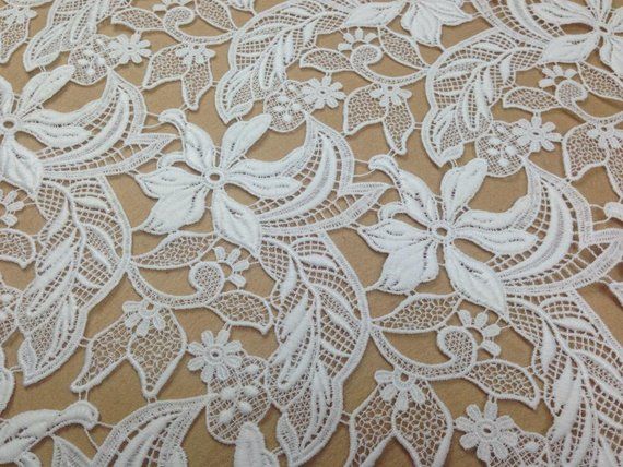 White Blossom Floral Guipure Fabric French Lace Embroidery 52 wide