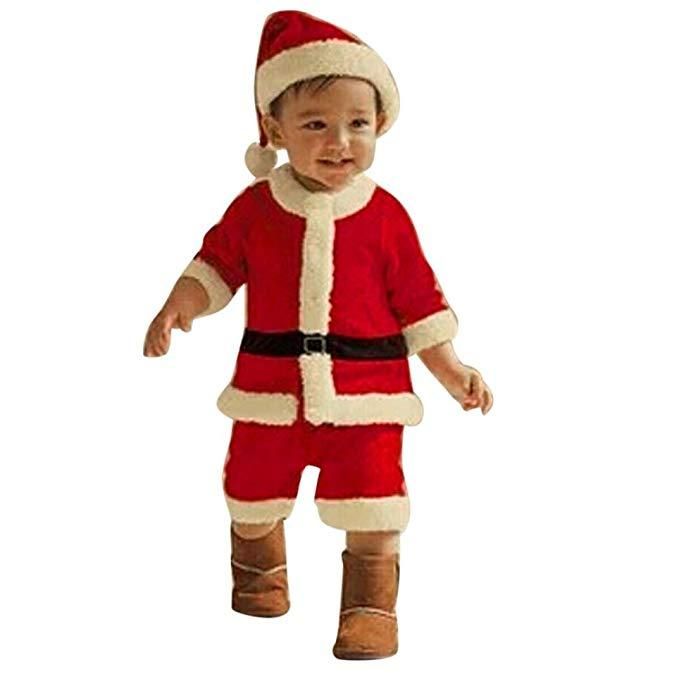 4Pcs Baby Santa Claus Costume Kids Long Sleeves Tops//Pants//Hat Xmas Party Dress