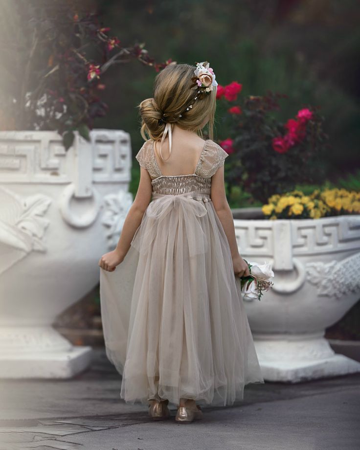 Rosemary Flower Girl Antique Blush Champagne Dress – Think Pink Bows ...