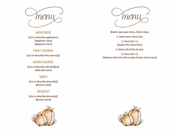 free printable menu template