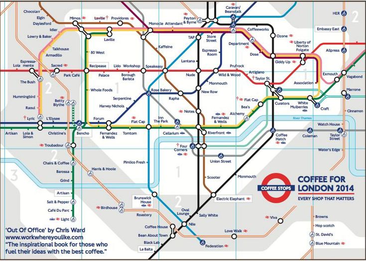 london tube map with stations renamed by the best coffee shop nearby