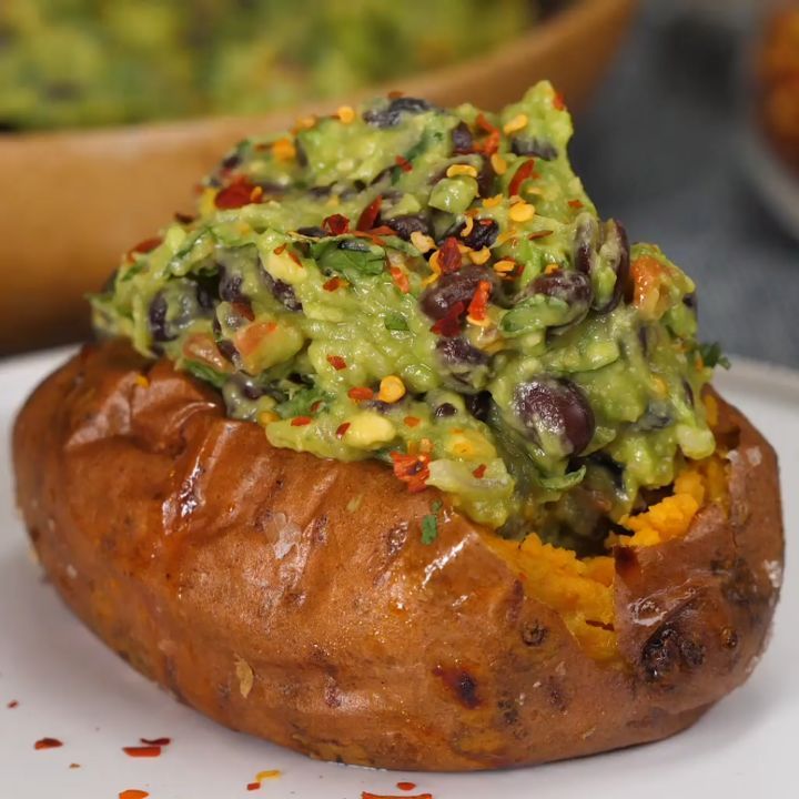 Baked Sweet Potato Jacket Recipe Plant Based And Vegan In 2020 Sweet Potato Jacket Sweet Potato Toppings Best Baked Sweet Potato